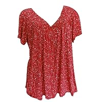 Tops for Women Trendy Boho Floral Print V Neck Pleted Tshirts Summer Casual Short Sleeve Loose Fit Tops Dressy Blouse