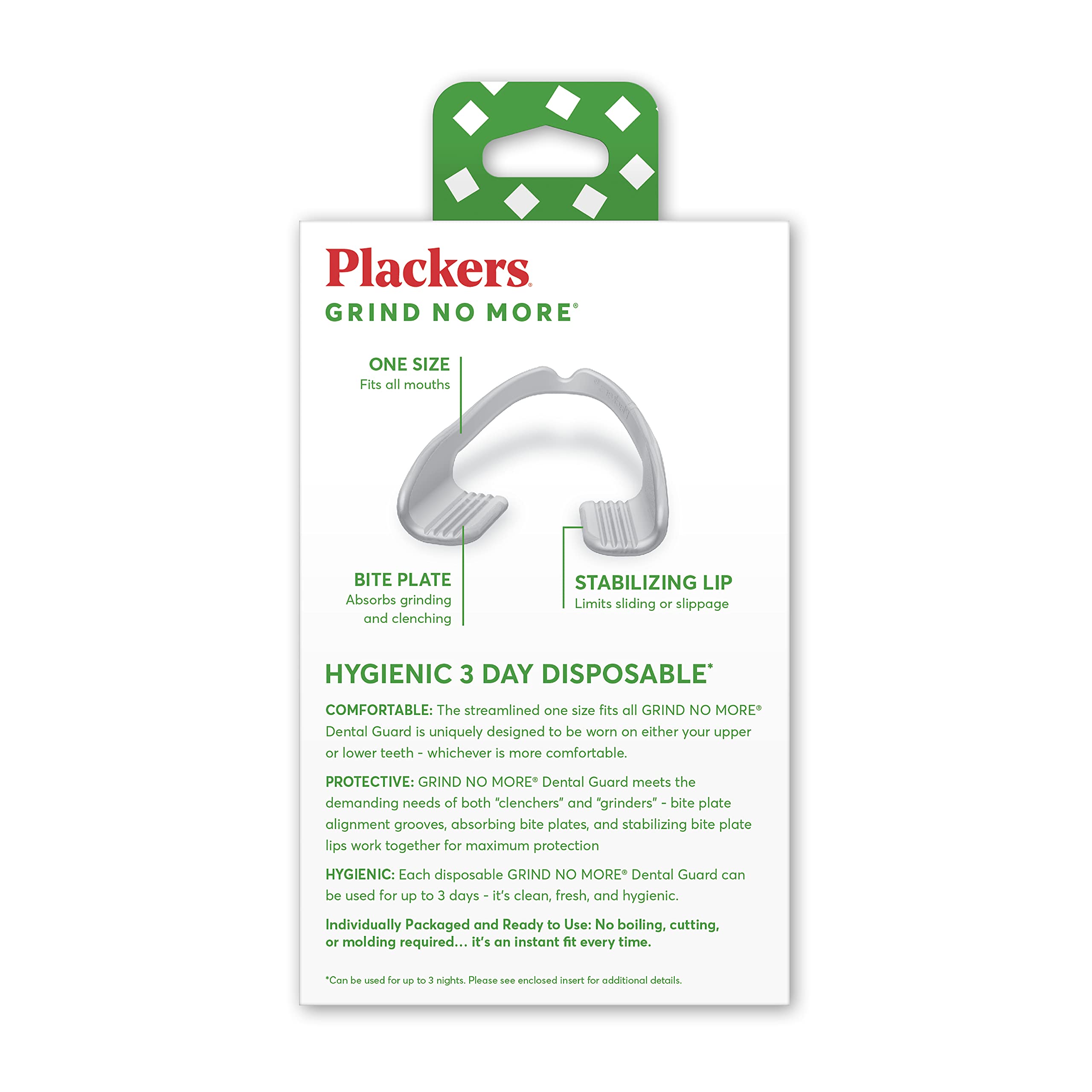 Plackers Grind No More Night Guard, Nighttime Protection for Teeth, Sleep Well, BPA Free, Ready to Wear, Disposable, One Size Fits All, 10 Count