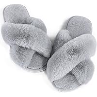 Ankis Womens Fuzzy Memory Foam Slippers Cross Band Cozy Plush Home Slippers Fluffy Furry Open Toe House Shoes Indoor Outdoor Slide Slipper