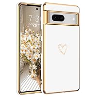 BENTOBEN Google Pixel 7 Case, Google Pixel 7 Phone Case Cute Electroplating Heart Camera Protection TPU Protective Lightweight Flexible Non-Slip Bumper Shockproof Google Pixel 7 Case 6.3 Inch, White