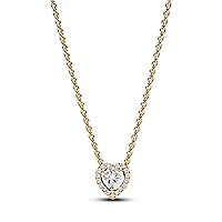 PANDORA Timeless 368425C01-45 Sparkling Heart Necklace Made of Sterling Silver with Gold-Plated Metal Alloy and Zirconia Stones Size 45 cm, Gold, Cubic Zirconia