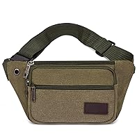 Canvas Crossbody Fanny Pack Casual Waist Bag Hip Bum Bag with Earphone Hole for Outdoors Workout Traveling Running Hiking Cycling Biking Rave and Festival (Army Green)