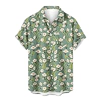 Men Floral T Shirt Vintage Printed Summer Tee Shirts Short Sleeve Button Aloha T-Shirt Stylish Hawaiian Shirt Tops