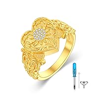 SOULMEET Personalized 10K 14K 18K Gold 1/4 cttw Lab Grown Diamond Ring for Ashes Plated Gold Sunflower Locket Urn Ring Keepsake Memorial Jewelry Cremation Rings for women