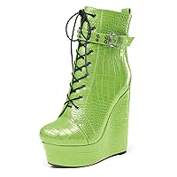 Castamere Womens High Wedge Platform Heel Round Toe Ankle Boots Short Bootie Lace-up Zipper Studded Rivets Sexy 5.9 Inches Heels