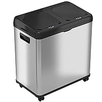 iTouchless 16 Gallon Touchless Trash Can and Recycle Bin, Stainless Steel, Dual-Compartment (8 Gal each), Kitchen Recycling and Garbage