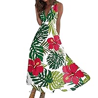 Maxi Dresses for Women 2024 Sundress Spring Summer Fashion Hawaiian Print V-Neck Sleeveless Tunic Dresses