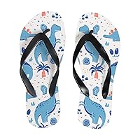 Vantaso Slim Flip Flops for Women Cartoon Funny Blue Dinosaurs Yoga Mat Thong Sandals Casual Slippers