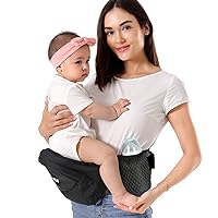 HKAI Baby Carrier Hip Seat, Mom’s Choice Award Winner, Advanced Large Capacity Pocket with Adjustable Waistband, Shock Absorption Hip Seat Surface for Newborns & Toddlers, (Black)