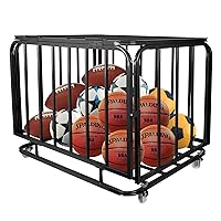 Ball Cart, Rolling Storage, Foldable Ball Cart with Wheels for Garage, Club or Gym, Large Ball Cage Bin for Indoor Outdoor, Sports Equipment Organizer, Multi Ball Storage