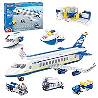 491 Piece City Passenger Airplane Building Set, 6 IN1 Airplane Bricks Toy-Airbus, Creative Building Projects with Shuttle Bus, Baggage Truck, Top STEM Toy for Boy and Girl Ages 6 7 8+