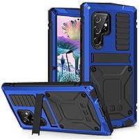 Samsung S23 Ultra Metal Bumper Silicone Case Samsung S23 Ultra Case with Stand Built-in Screen Protector Gorilla Glass Hybrid Military Shockproof Heavy Duty Rugged Full Cover Outdoor (Blue)