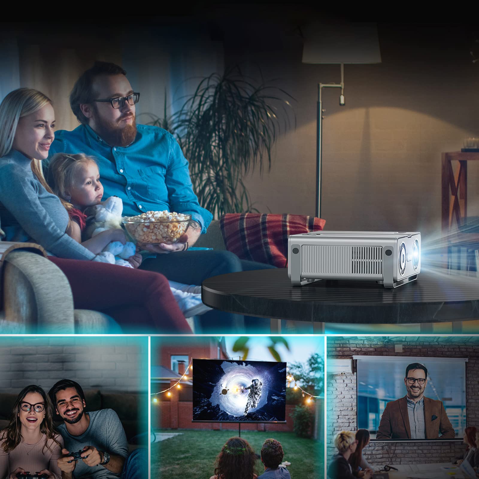 YABER Projector with WiFi and Bluetooth, 15000L Native 1080P Movie Projector, 4K Supported, Portable Home Theater Projector, 4D/4P Keystone&Zoom, with Bag Compatible with iOS/Android/TV stick/PS5/HDMI