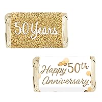 Gold 50th Wedding Anniversary Party Mini Candy Bar Wrappers - 45 Stickers