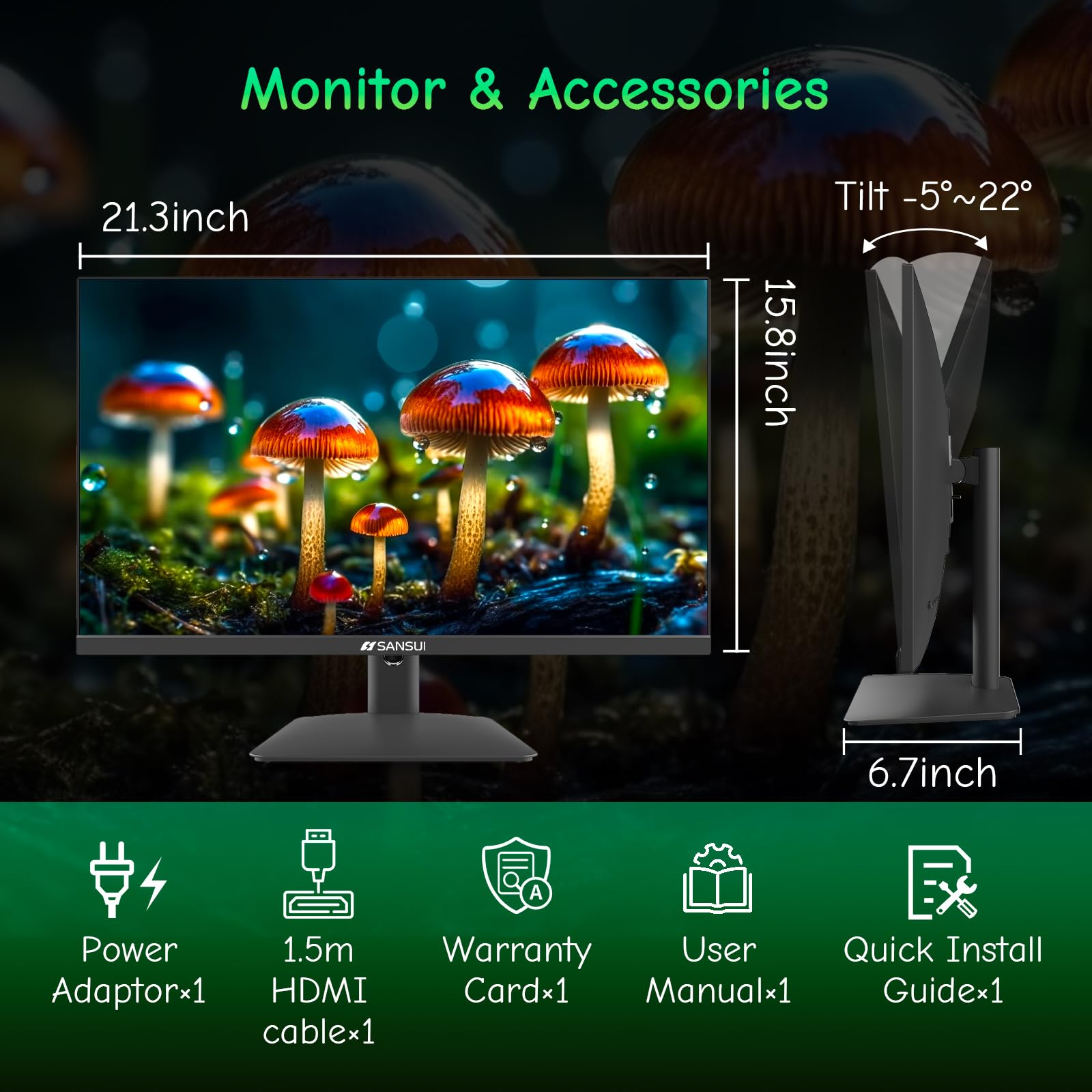 SANSUI Computer Monitor 24 inch IPS Display 75Hz FHD 1080P PC Monitor 75 x 75 mm VESA with HDMI,VGA Ports Frame-Less/Eye Care/Dual Speakers for Office and Home(ES-24X5AL)