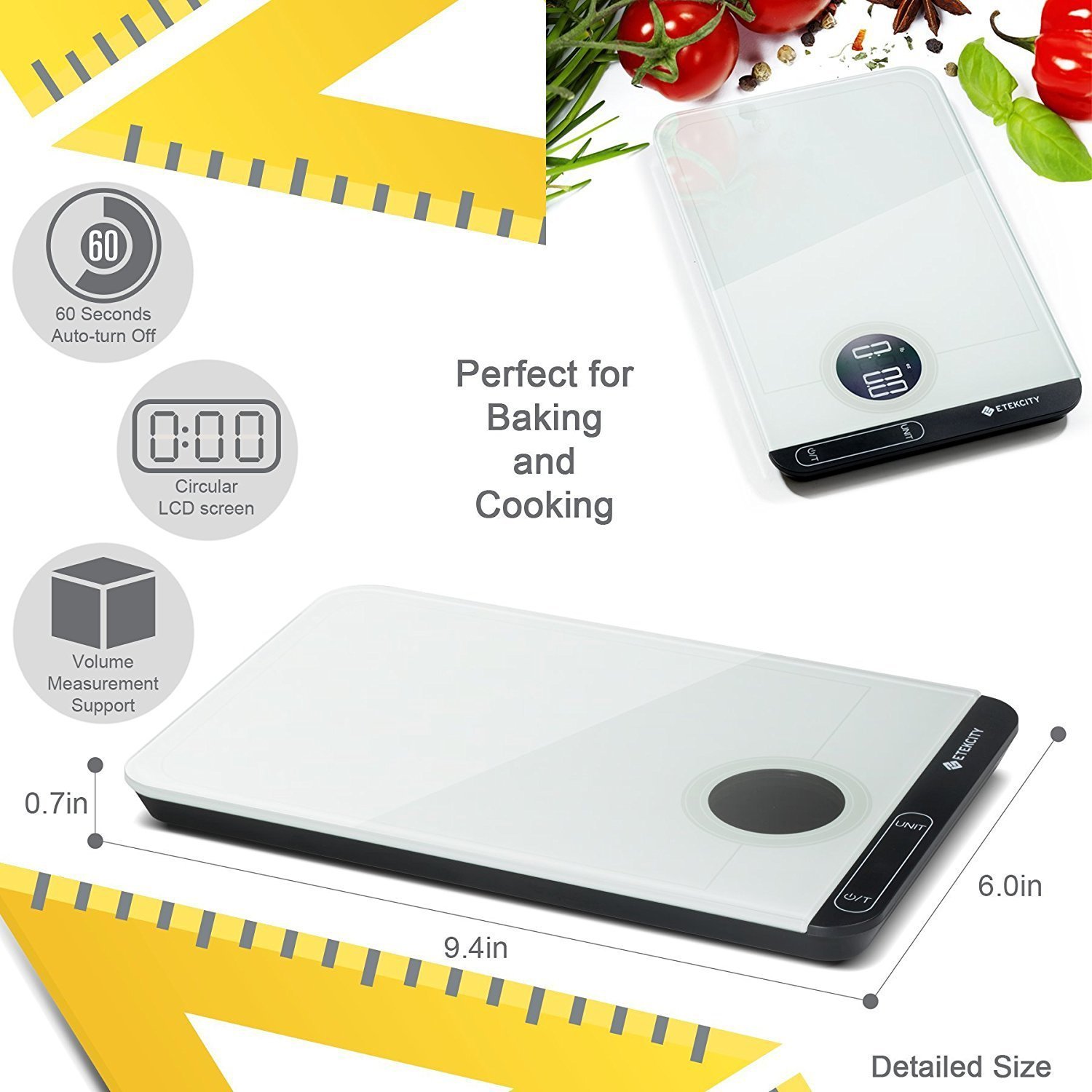 Etekcity Food Kitchen Scale, Digital Grams and Oz for Cooking, Baking, Weight Loss, Meal Prep, Shipping, and Dieting, 11lb/5kg, White