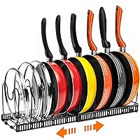 Expandable Pot and Pan Organizers Rack for Cabinet,with 10 Adjustable Compartments for Kitchen Cabinet Pot lid and Pan Cookware Baking Frying Rack,Black