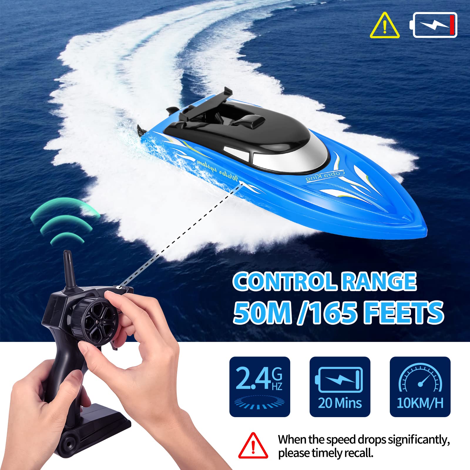 3 Pack RC Boat Remote Control Boats for Pools and Lakes for Kids and Adults, 2.4 GHz RC Boat for Boys 4-7 8-12 Years with 6 Rechargeable Batteries