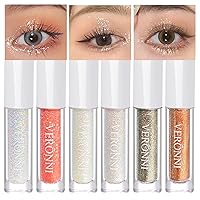 VERONNI Liquid Glitter Eyeshadow Eyeliner -Korean Makeup,6 Colors Metallic Glitter Shimmer Eye Shadow Makeup Kit,Pigmented,Quick Drying Waterproof Long Lasting Sparkling Eye Glitter Make Up