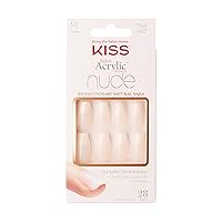 KISS Salon Acrylic French Manicure Set, ‘Leilani’, Medium Length, Nude Square Press-On Nails, Includes Pink Gel Nail Glue 0.07 Oz, Mini Nail File, Manicure Stick, and 28 Fake Nails, 31 Piece Set