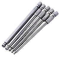 Magnetic Ball Head 2.5MM 3MM 4MM 5MM 6MM S2 Metric Ball End Hex Screwdriver Bit Set Allen bits -5 PCS 100MM LONG