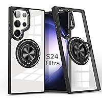 Samsung Galaxy S24 Ultra Case Compatible with Magsafe Military Grade Heavy Duty Shockproof Invisible Kickstand Anti-Yellowing Anti-Scratch Slim Magnetic Clear Back Galaxy S24ultra Case Cover Black