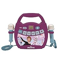 LEXiBOOK – Disney Frozen 2 - Portable Karaoke Digital Player for Kids – Microphones, Light Effects, Bluetooth, Record and Voice Changer Functions, Rechargeable Battery, Purple, MP320FZZ