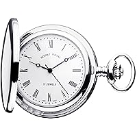 Full Hunter Pocket Watch Chrome Plated Roman Numerals Date - with Chain
