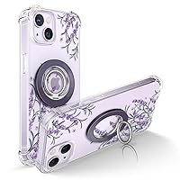 GVIEWIN Bundle - Compatible with iPhone 14 Floral Case (Daphne/Purple) + Magnetic Phone Ring Holder (Purple)