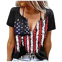 Women's Flag Independence Day T-Shirt Casual Loose Printed Short Sleeve Summer Crew Neck and V-Neck Top