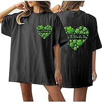 Happy St Patrick's Day T-Shirts Women Funny Shamrock Love Heart Graphic Tee Tops Summer Oversized Short Sleeve Shirt