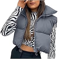 TUNUSKAT Women's Winter Crop Puffer Vest Lightweight Sleeveless Warm Qulited Jacket Sexy Cropped Coat Outerwear Padded Gilet