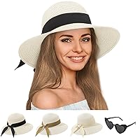 Beach Hats for Women, Wide Brim Sun Hats for Women UPF 50+ Sun Protection Straw Hat for Women Foldable Packable Roll up Cap