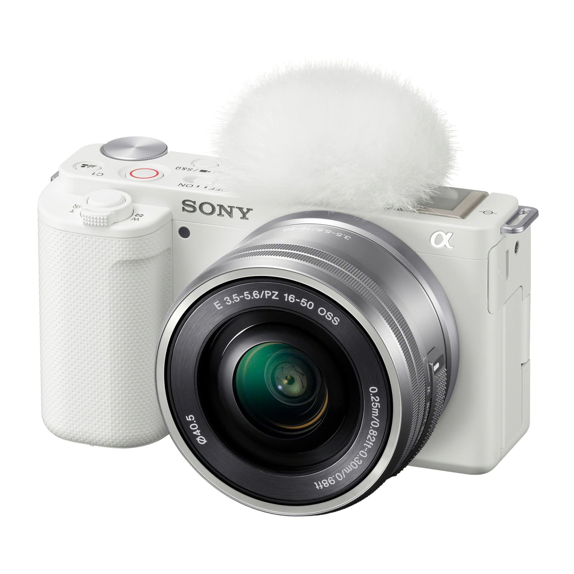 Sony Alpha ZV-E10 APS-C Mirrorless Vlog Camera (White) with 16-50mm Lens Bundle with Content Creator Kit (4 Items)