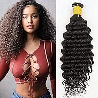 I Tip Human Hair Extensions Natural Black 1 Grams/Pcs 100 Strands/Package Pre Bonded Keratin Hair Extensions Fusion Remy Kinky Curly Hair Stick Tip Real Human Hair Extensions Deep Wave 22 Inch