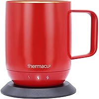 Self-Heating Temperature Controlled Coffee Mug with Lid, Led Electric Smart Cup, 3 Custom Heat Settings, Auto/Off Feature, Keeps Liquids Warm, Sip Smarter (Cherry Red – 14 oz)