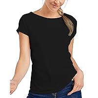 Decrum Capped Sleeve Tops for Women - Cap Sleeve Tees for Women | [40142014] Black, L