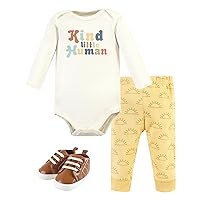 Hudson Baby Unisex Baby Cotton Bodysuit, Pant and Shoe Set, Kind Human, 0-3 Months