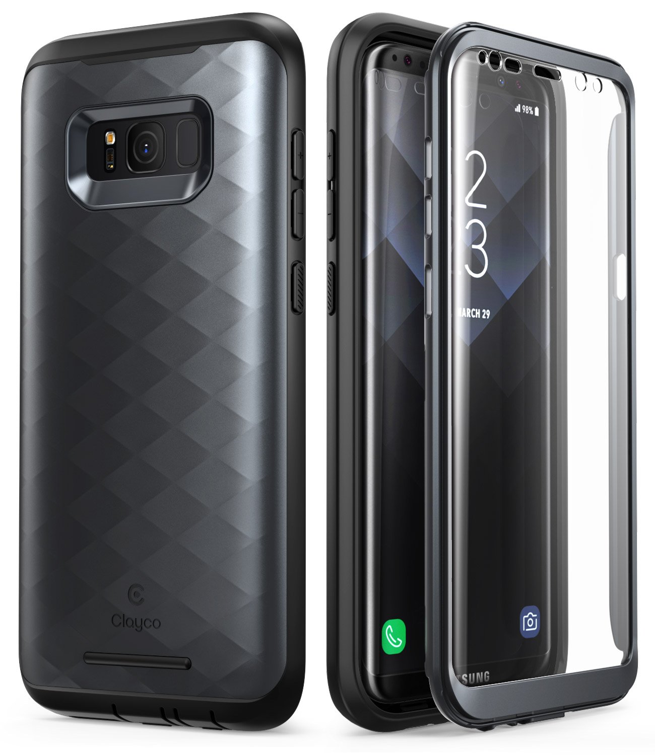 Clayco Galaxy S8+ Plus Case, [Hera Series] Full-Body Rugged Case with Built-in Screen Protector for Samsung Galaxy S8+ Plus (2017 Release) (Black)
