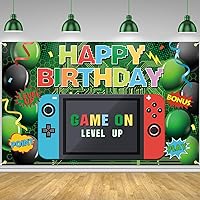 Handheld Gaming Video Game Birthday Decorations Gamer Favor Game Backdrop Banner,Gaming Backdrop Decorations Photography Background for Boys Children Men Birthday Celebration(Green).