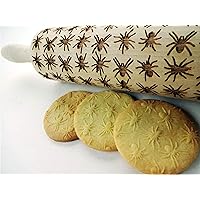 Embossed Rolling Pin SPIDERS for Halloween cookies. Laser Engraved Dough Roller for Embossing Homemade Cookies by Algis Crafts