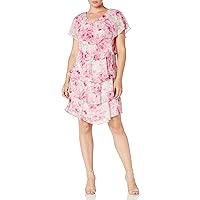 S.L. Fashions Women's Petite Tiered Patara Print Pebble Dress-Closeout, Pink Rose, 6P