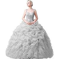 Organza Quinceanera Dress Ruffles Beaded Sweet 16 Prom Ball Gown