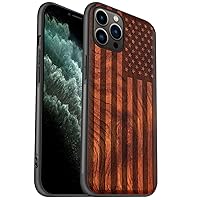 Carveit Wood Case for iPhone 11 Pro Case [Hard Real Wood & Black Soft TPU] Shockproof Hybrid Protective Cover Unique & Classy Wooden Phone Case Compatible with 11 Pro (American Flag Carving-Rosewood)