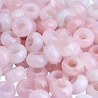 TUMBEELLUWA Natural Gemstone Beads for Jewelry Making, Rondelle Large Hole Loose Beads Pack of 15,Rose Quartz(8x14 mm)