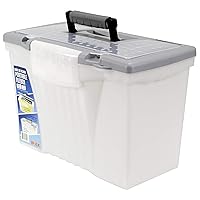 Storex Portable File Box with Organizer Lid, 17.13 x 9.63 x 11 Inches, Frosted/Silver (61511A01C)