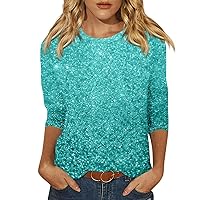 Spring Tops for Women 2024,3/4 Length Sleeve Round Neck Women Tunic Vintage Floral Print Blouse Casual Sequin Tops for Women Sequin Tops for Women Flowy Tops for Women Dressy Blouses for Women Tur S