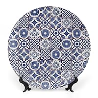 Decorative Ceramic Plate Round Porcelain Plate,6 inch,Moroccan Pattern,for Fine Dining Upscale Events, Dinner Parties, Weddings, Catering,Grey Blue