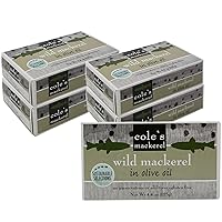 Pack of 5 Wild Mackerel in Olive Oil - Canned & Jarred Seafood, Skinless, Boneless, Small Atlantic Mackerel Fish, Preservative & Gluten Free