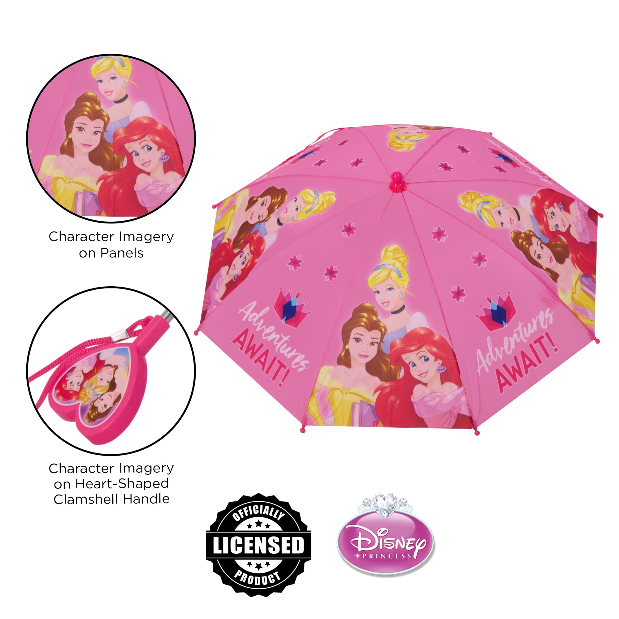 Disney Kids Umbrella, Frozen/Princess/Minnie Mouse Toddler and Little Girl Rain Wear for Ages 3-6